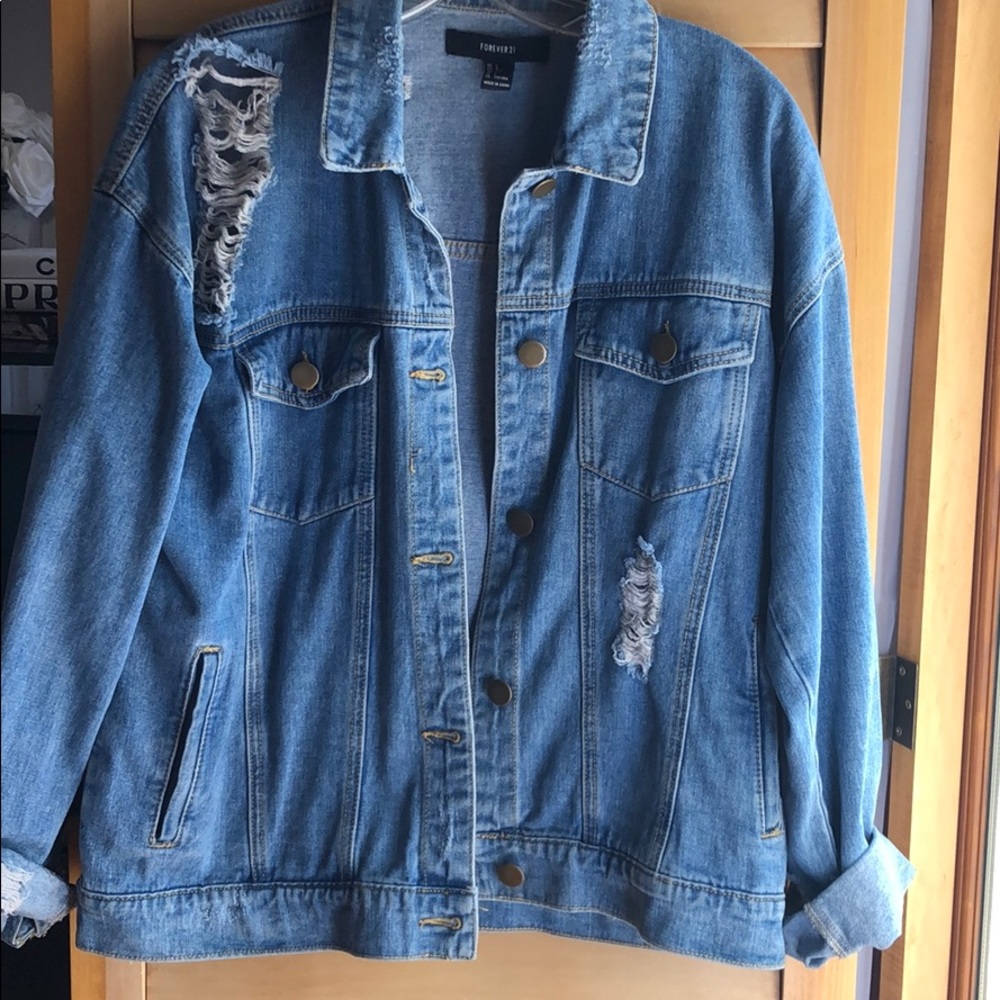Forever 21 Distressed Oversized Denim Jacket